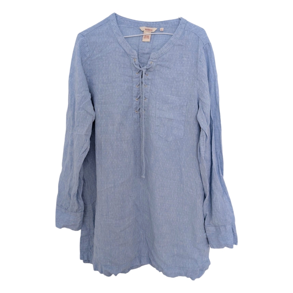 Karen Alexander Light Blue Lace-Up Blouse Large